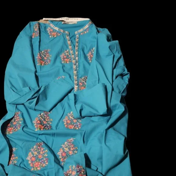 KHAADI Classic Kameez Dyed Embroidered Polyester Viscose Kurta Elegant Blue 14 - Picture 5 of 5